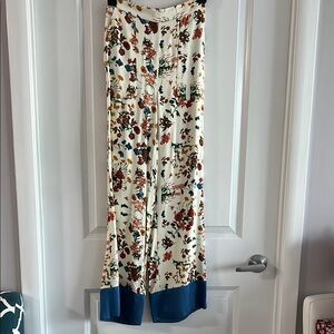 Wilfred Floral Wide-Leg Pants with Blue Hem